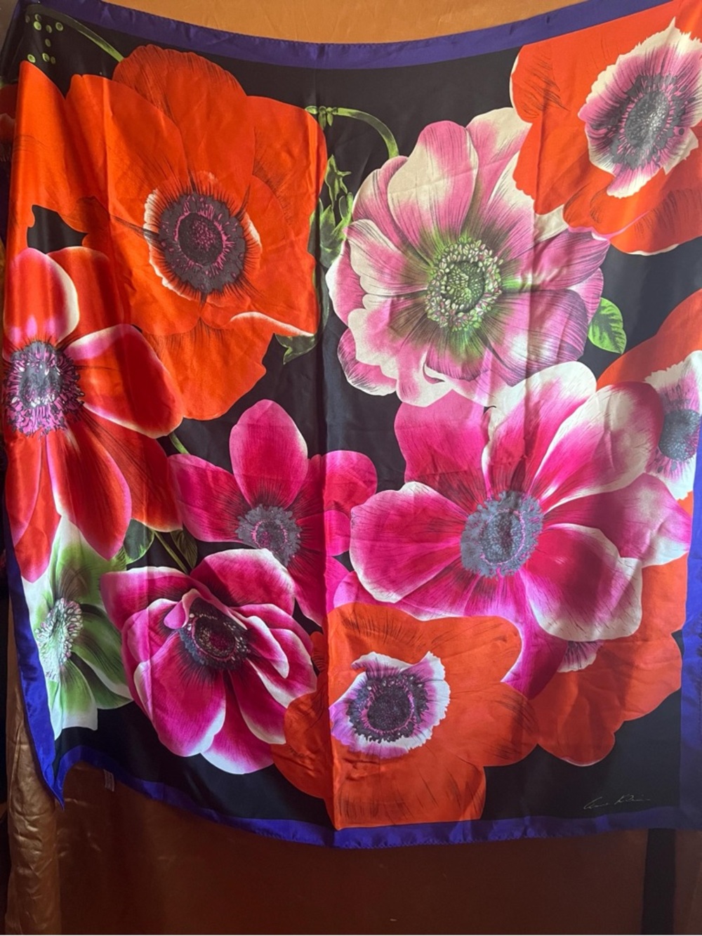 Vintage Gorgeous Anne Klein XL Floral Silk Scarf - Bold Poppy Print